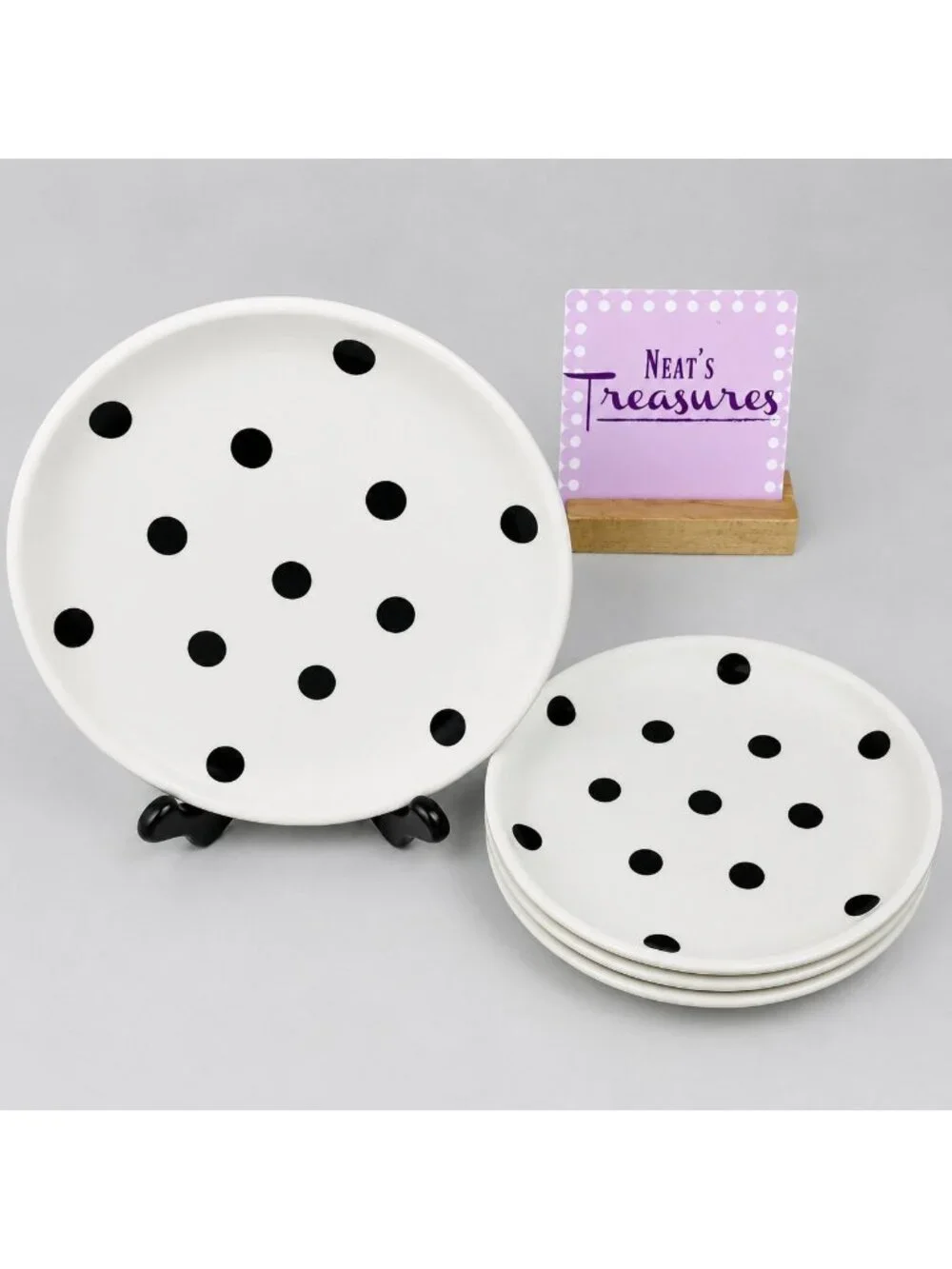 Coastline Imports White Black Polka Dots Earthenware 8
